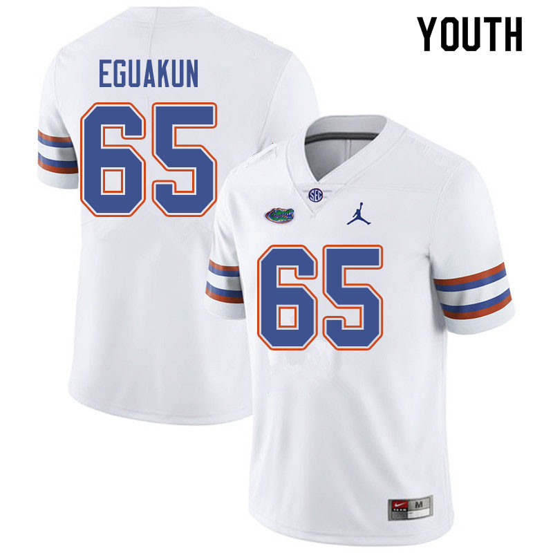 Jordan Brand Youth #65 Kingsley Eguakun Florida Gators College Football Jerseys Sale-White - Click Image to Close